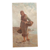 Table of a woman fishing on foot