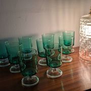 Set of 9 green glasses from the 70s.