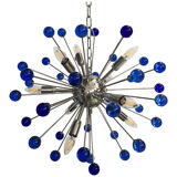 Lustre ovale spoutnik en verre de murano bleu « étoile »