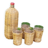 Rattan bottle and glasses