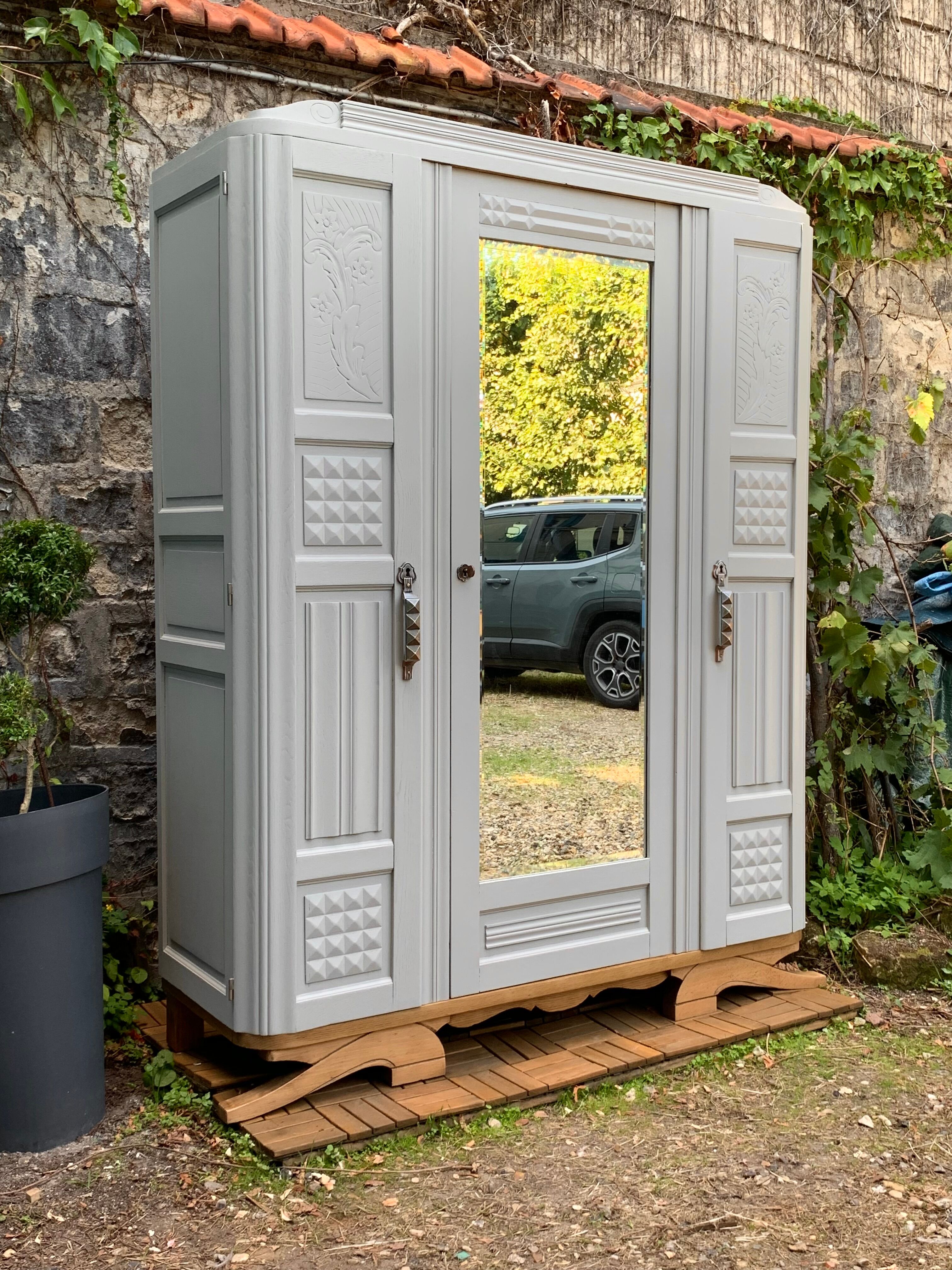 Parisian art deco wardrobe solid oak 1930