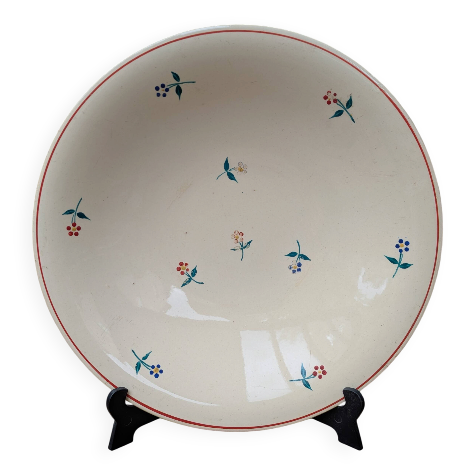 Round serving dish Moulin des Loups Orchies with small flower decoration 25.5cm