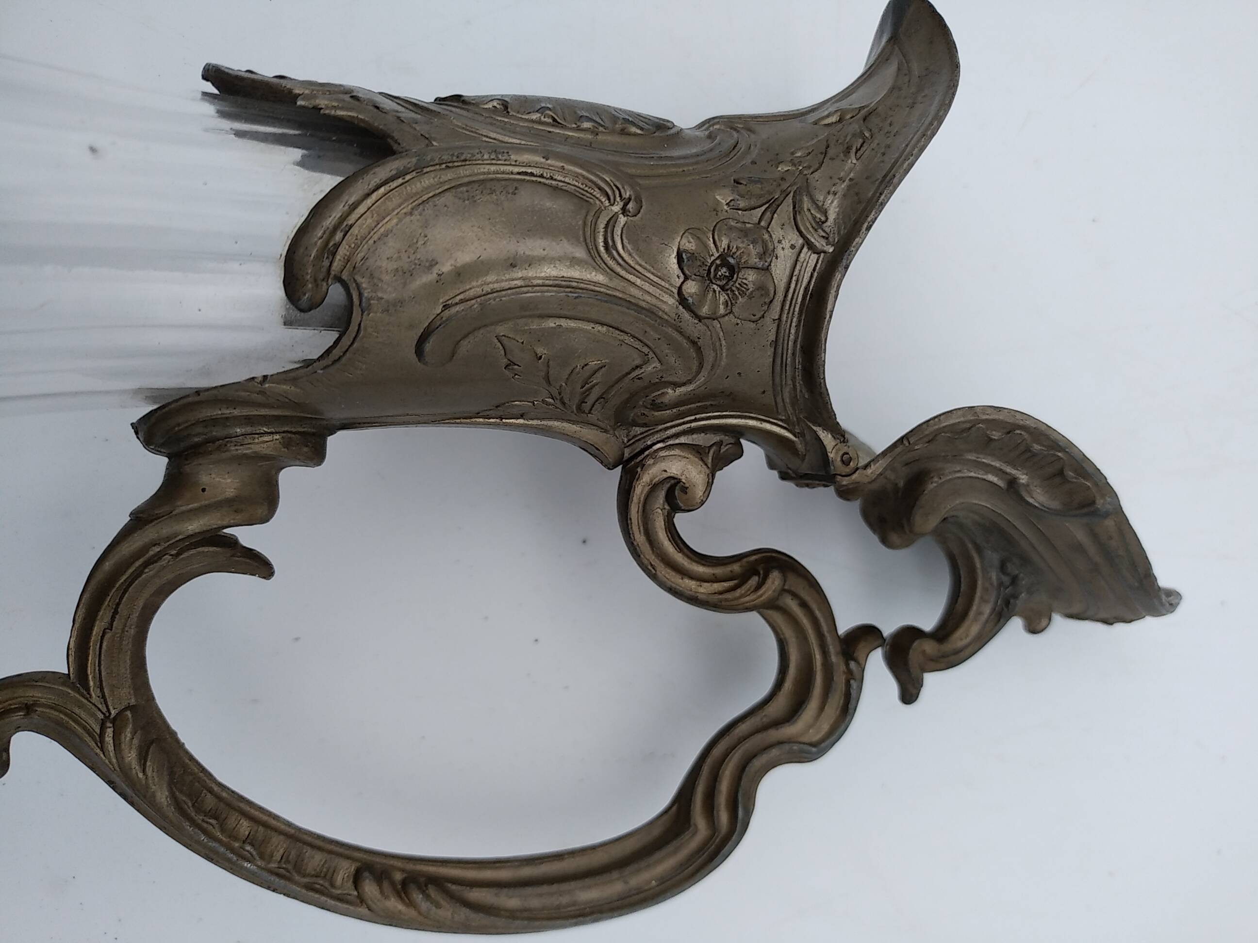 Large balloon glass carafe with pewter frame.