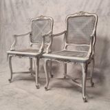 Pair of Regency-style caned armchairs - painted wood - 19th century
