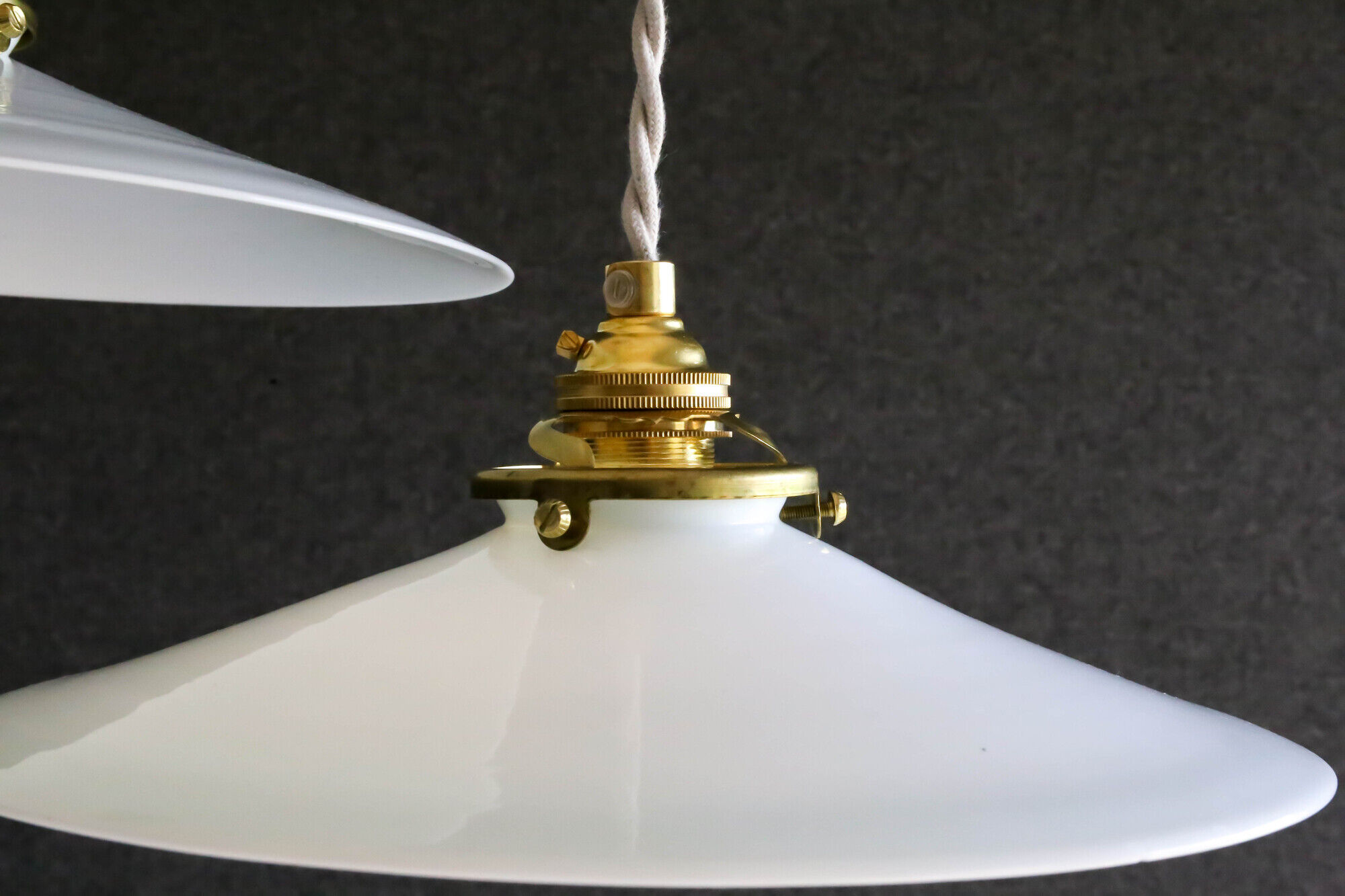 2 French suspensions in smooth white opalines with new cables and sockets