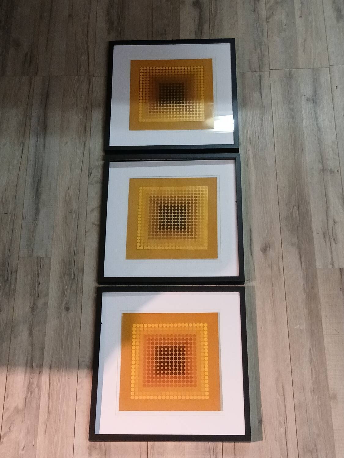 Optical Art Triptych - 3 Vintage Paintings - Victor Vasarely - Frames