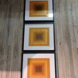 Optical Art Triptych - 3 Vintage Paintings - Victor Vasarely - Frames