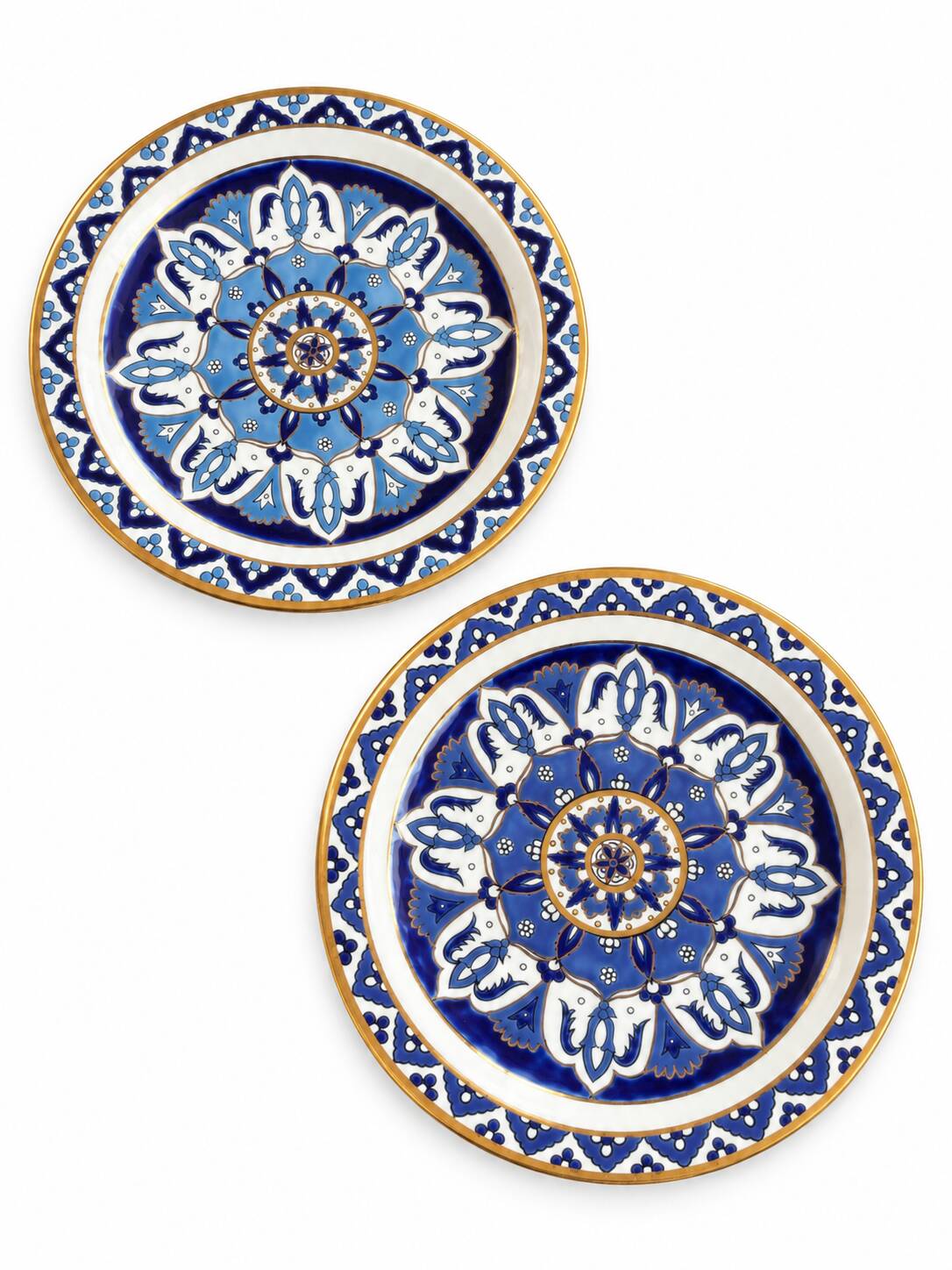 Pair of Vintage Rhodian Hand-Painted Ceramic Plates – Ibiscus Keramik – 24K