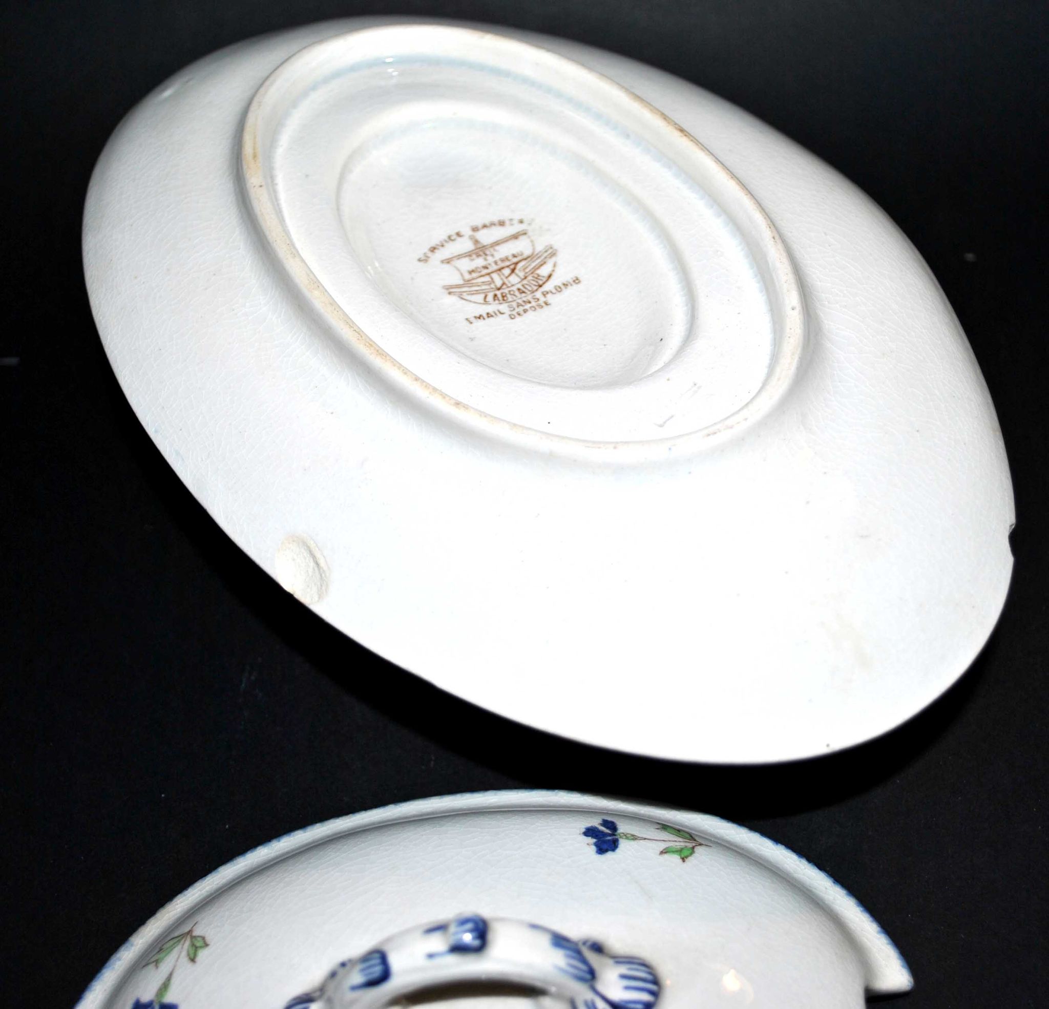 Oval sugar bowl in creil terrece montereau model barbeau blueberry 19th century
