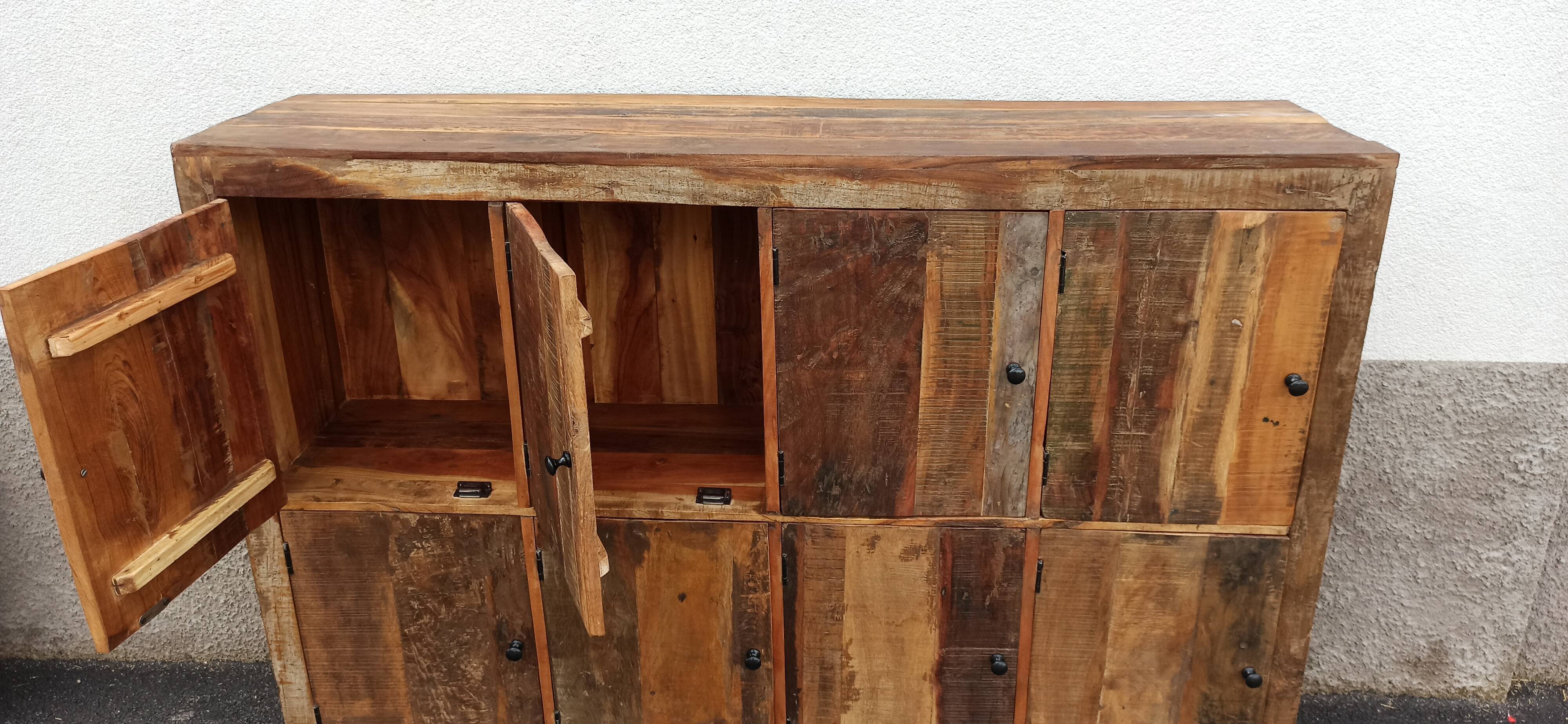 Old wooden cabinet. 8 doors.
