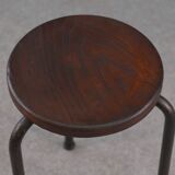 Steel tube stool with solid elm seat attributed to Jean Prouvé