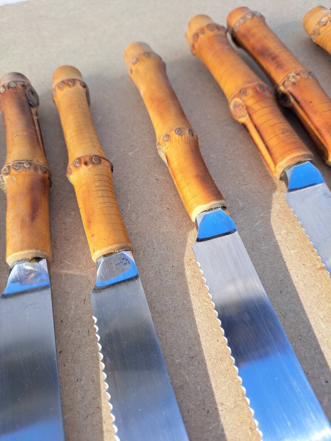 9 vintage bamboo handle knives