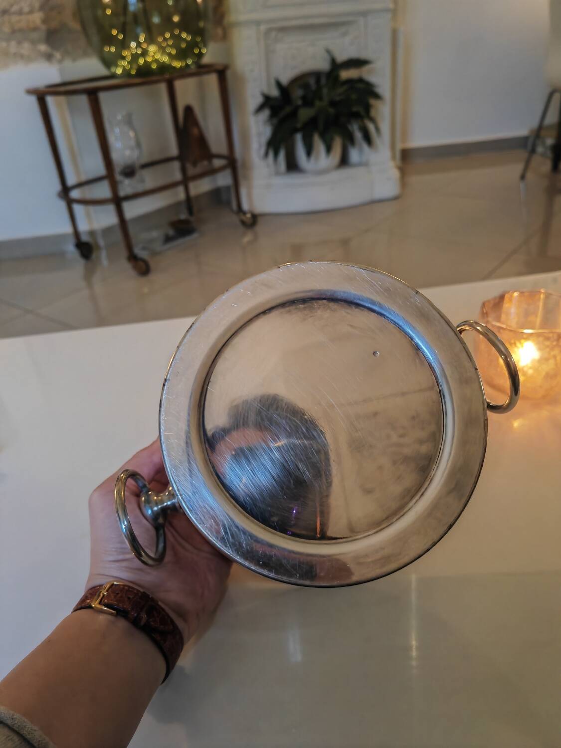 Silver metal champagne bucket