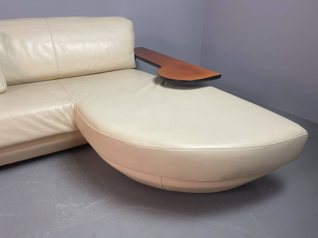 Exceptional Mid-Century Frighetto Italian Cream Leather Landscape Sofa with
