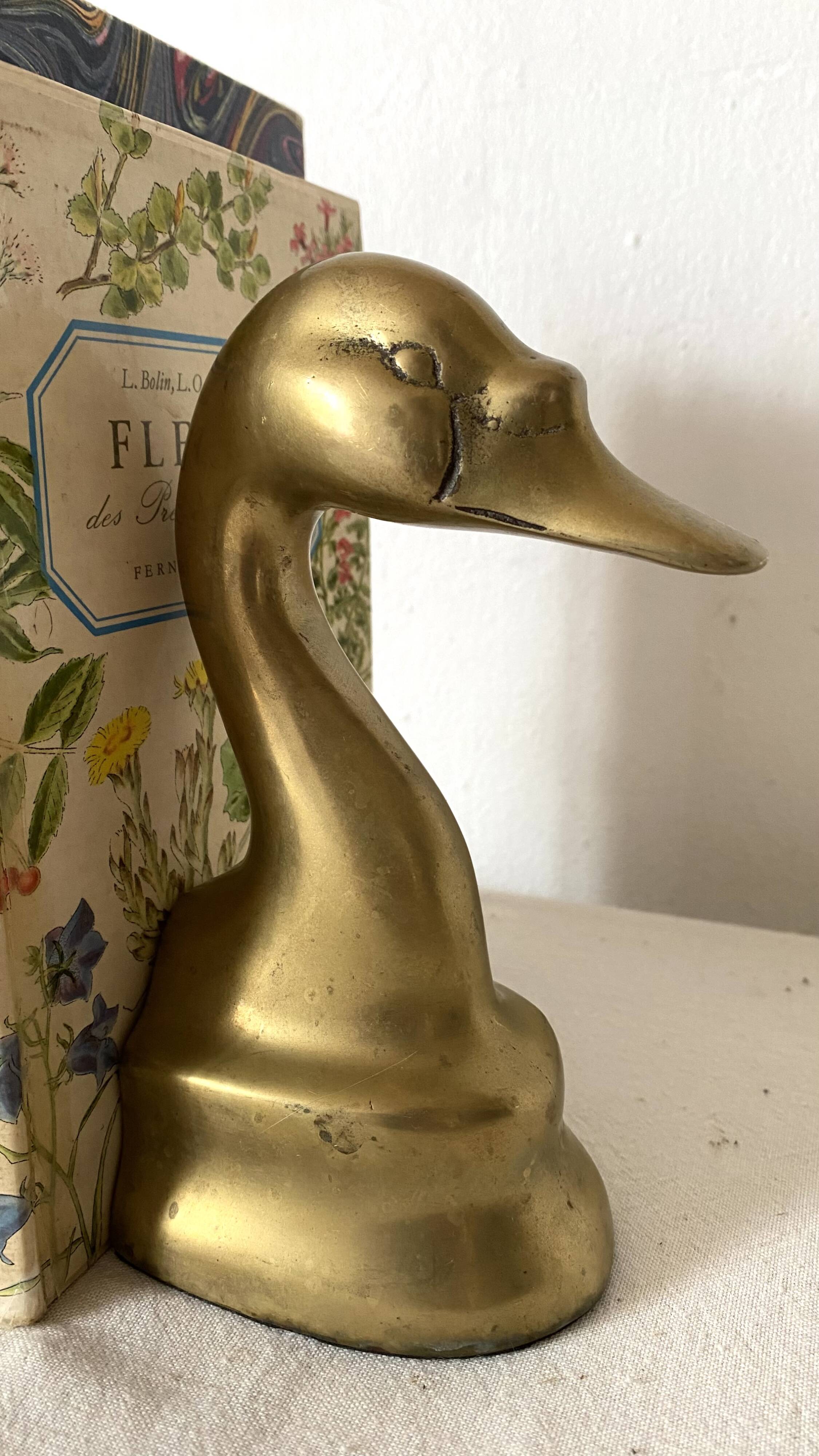 Pair of brass swan bookends