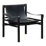 Arne Norell Sirocco Safari Lounge Chair in Black Leather and Stained Ash