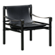 Fauteuil de salon Sirocco Safari Arne Norell en cuir noir et frêne teinté.