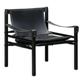 Arne Norell Sirocco Safari Lounge Chair in Black Leather and Stained Ash