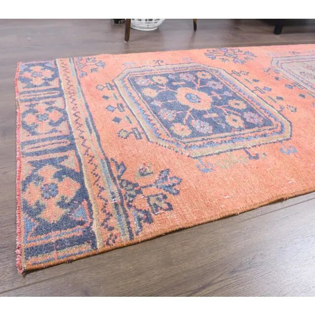 Vintage Turkish handmade wool runner  87x343