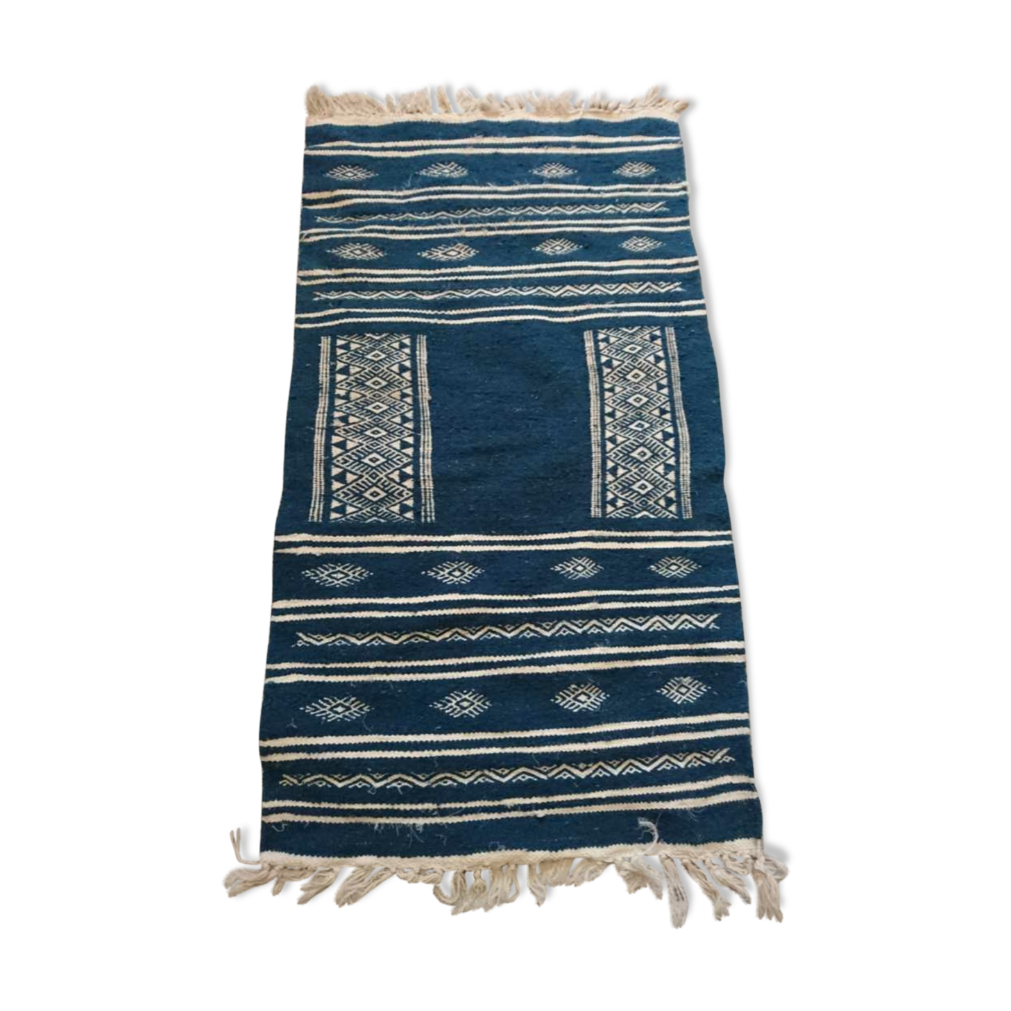 Tapis berbère kilim bleu et blanc 104 x 58 cm