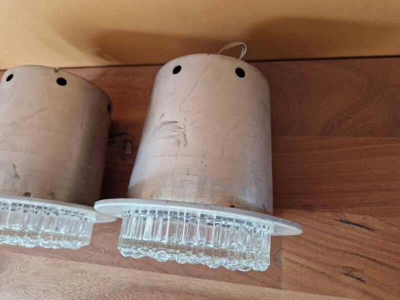 Pair of ceiling lights - Staff Leuchten - In aluminium and moulded glass with a bubble pattern.