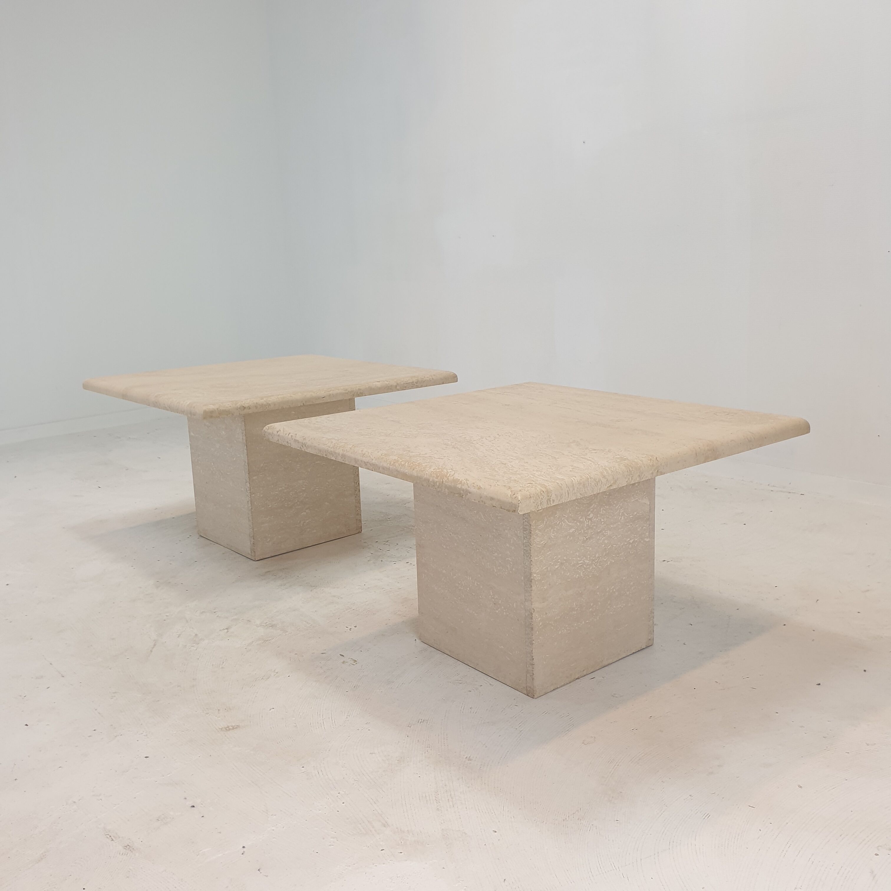 Set of 2 Italian Travertine Coffee or Side Tables, 1980s