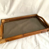 Rattan top, bamboo and smoked glass
