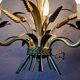 Vintage wheat spike chandelier in gold metal, 3 lights, 1970s Hollywood Regency.