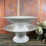 Paire de 2 compotiers en porcelaine blanche et vert