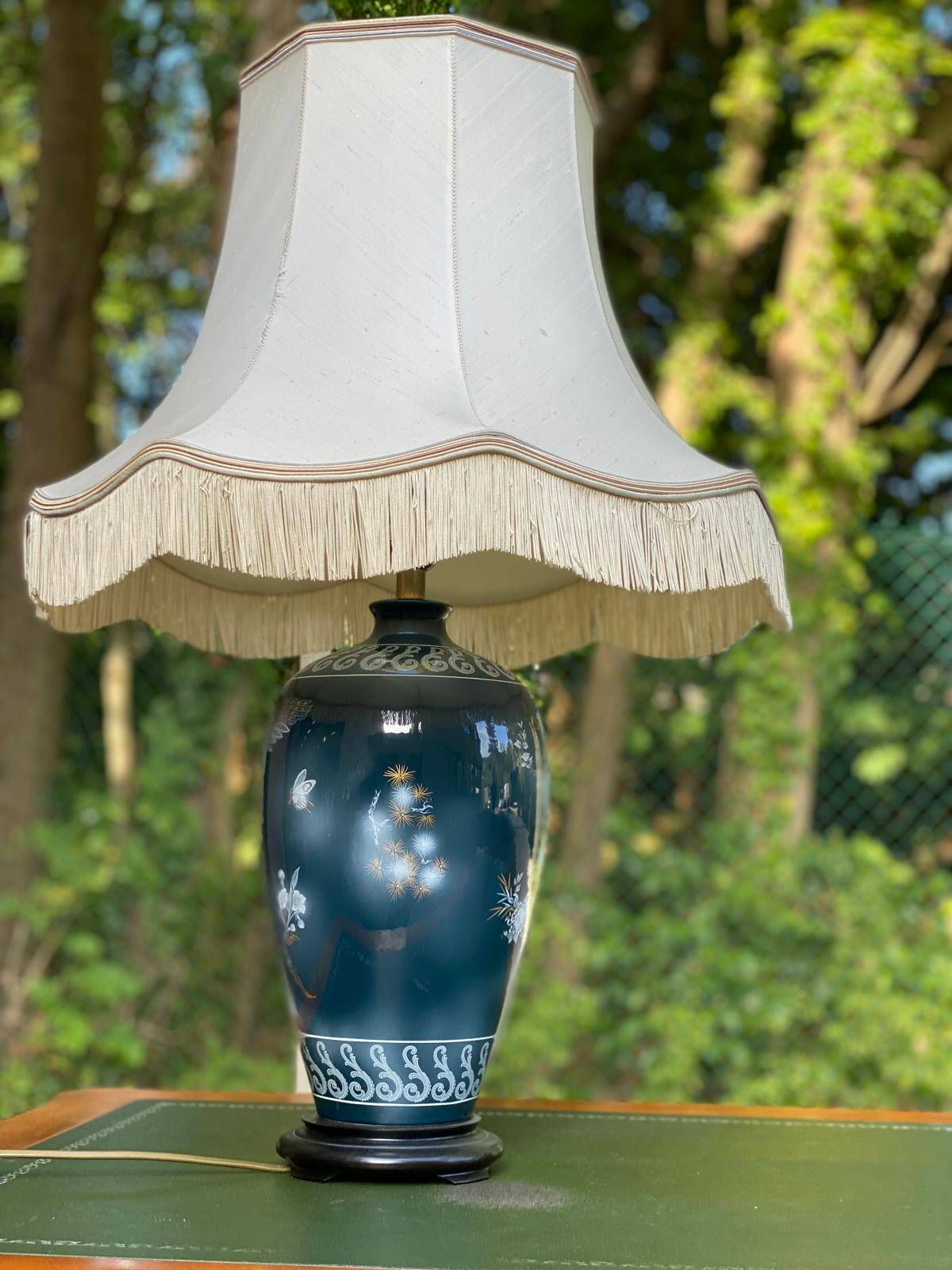 Large ceramic lamp Louis Drimmer France hand-painted 1980