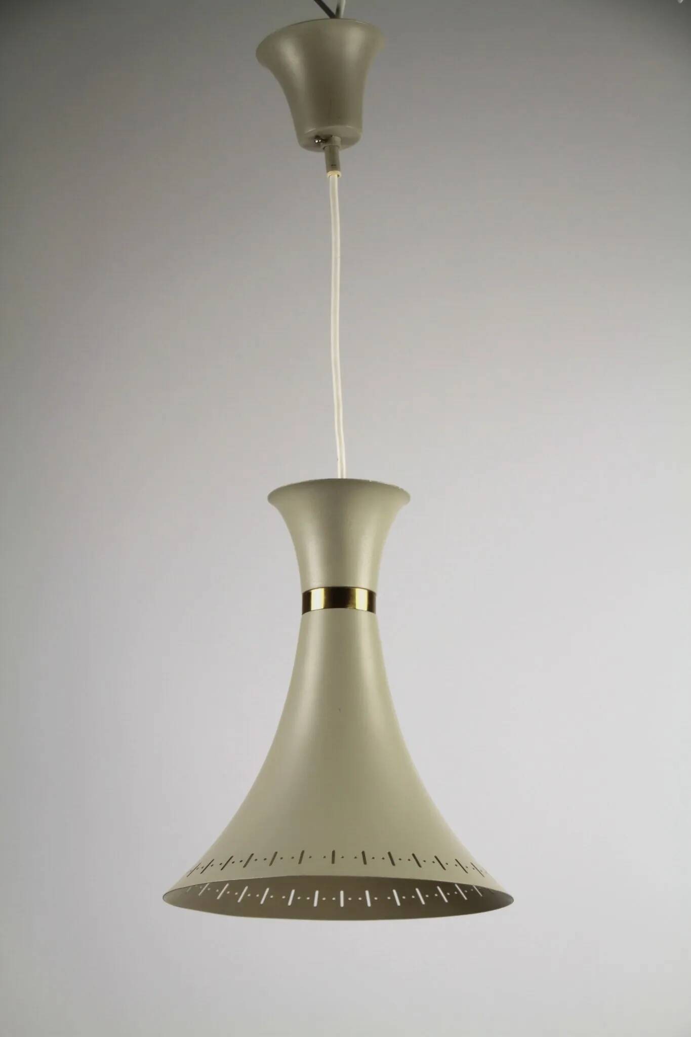 Light Grey Metal Pendant Lamp – Diabolo Shape, Scandinavia, 1960s
