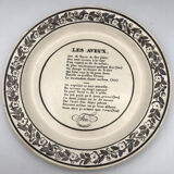 Set of 6 antique plates in fine earthenware with printed decoration of grisailles and poems