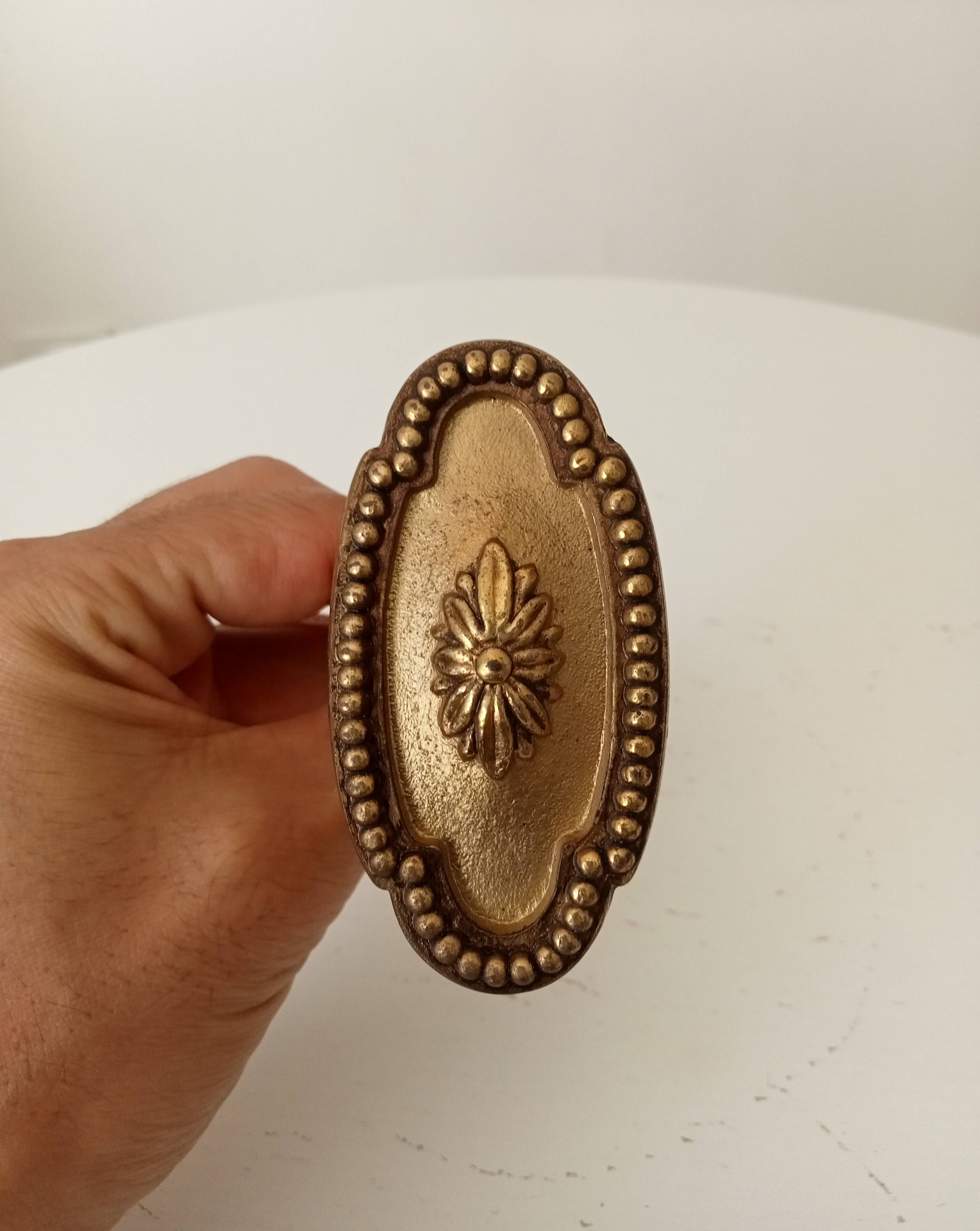 Pair of antique Louis XVI style solid bronze door handles