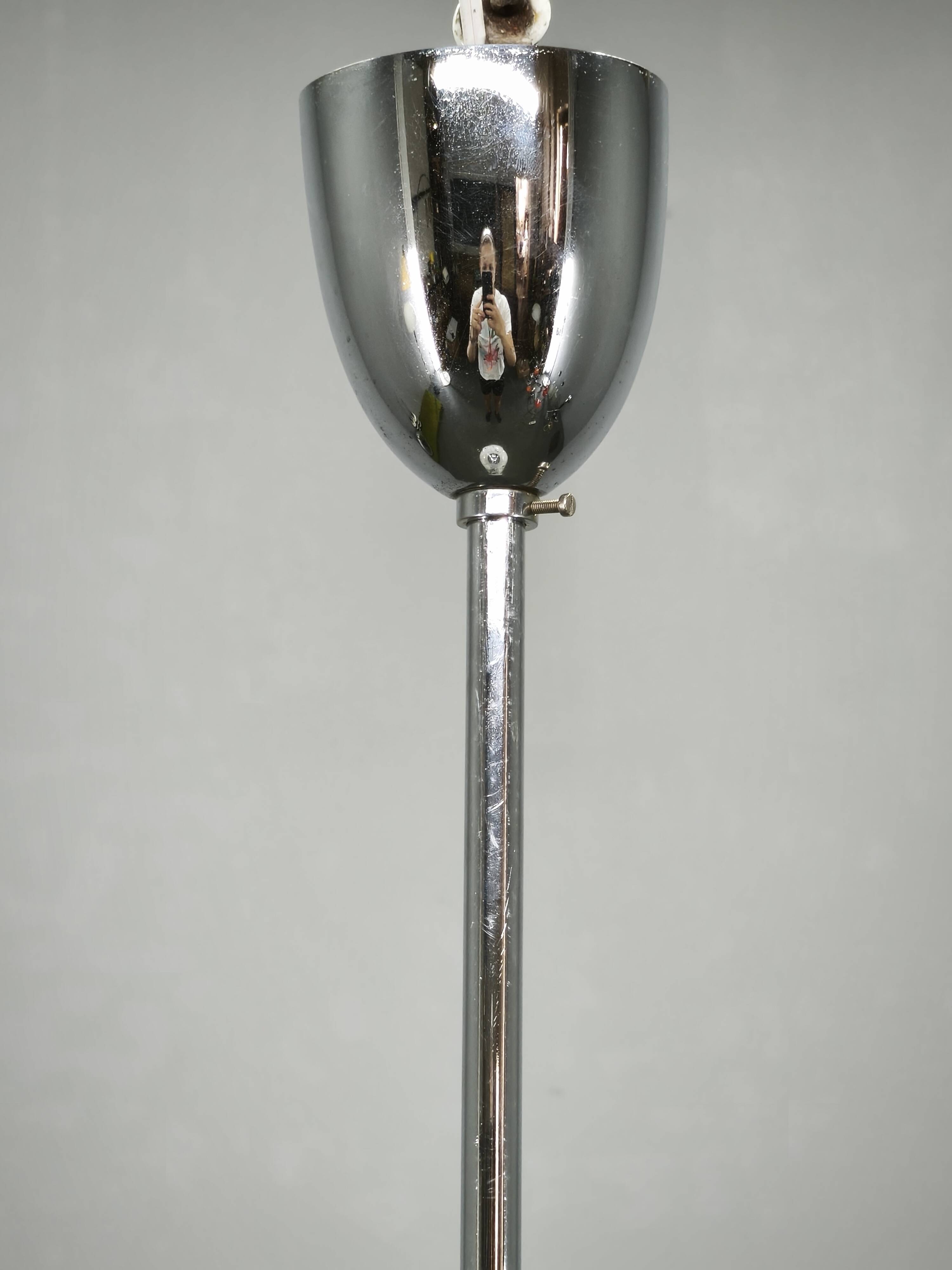 1930s Art Deco Bauhaus Opaline Glass and Chrome Pendant Light