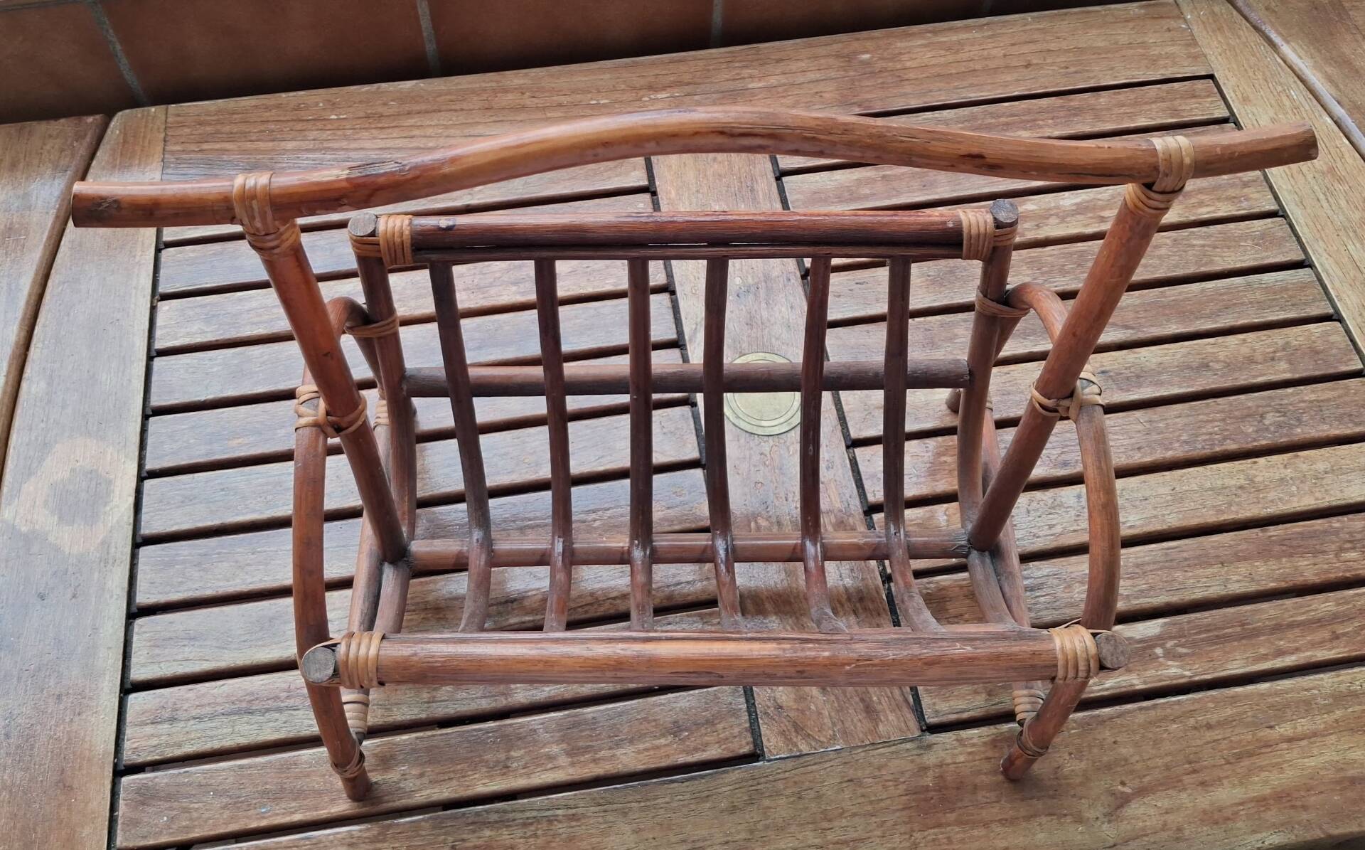 Vintage rattan magazine rack