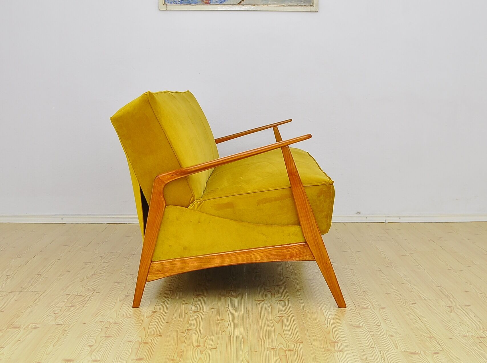 Mid-century Velvet and Cherry Wood Sofa Daybed, 1960s