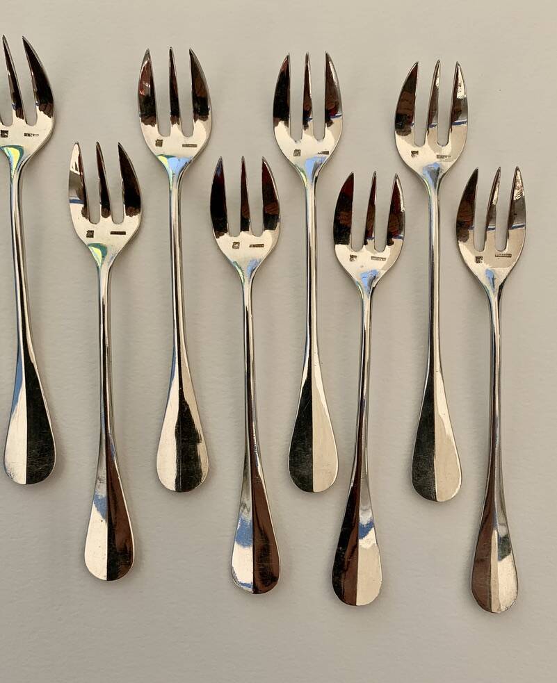 12 Superb Ercuis Silver Metal Oyster Forks