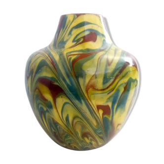 Brown, yellow and green marbled ceramic vase
