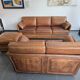 Roche Bobois vintage lounge from the 80s – cognac buffalo leather – 2 sofas + pouf