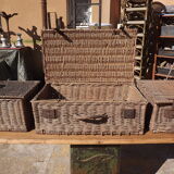 3 panières, old Wicker suitcases