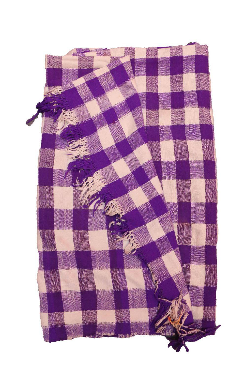 Vintage Haik purple check blanket from Morocco - 166 x 203 cm