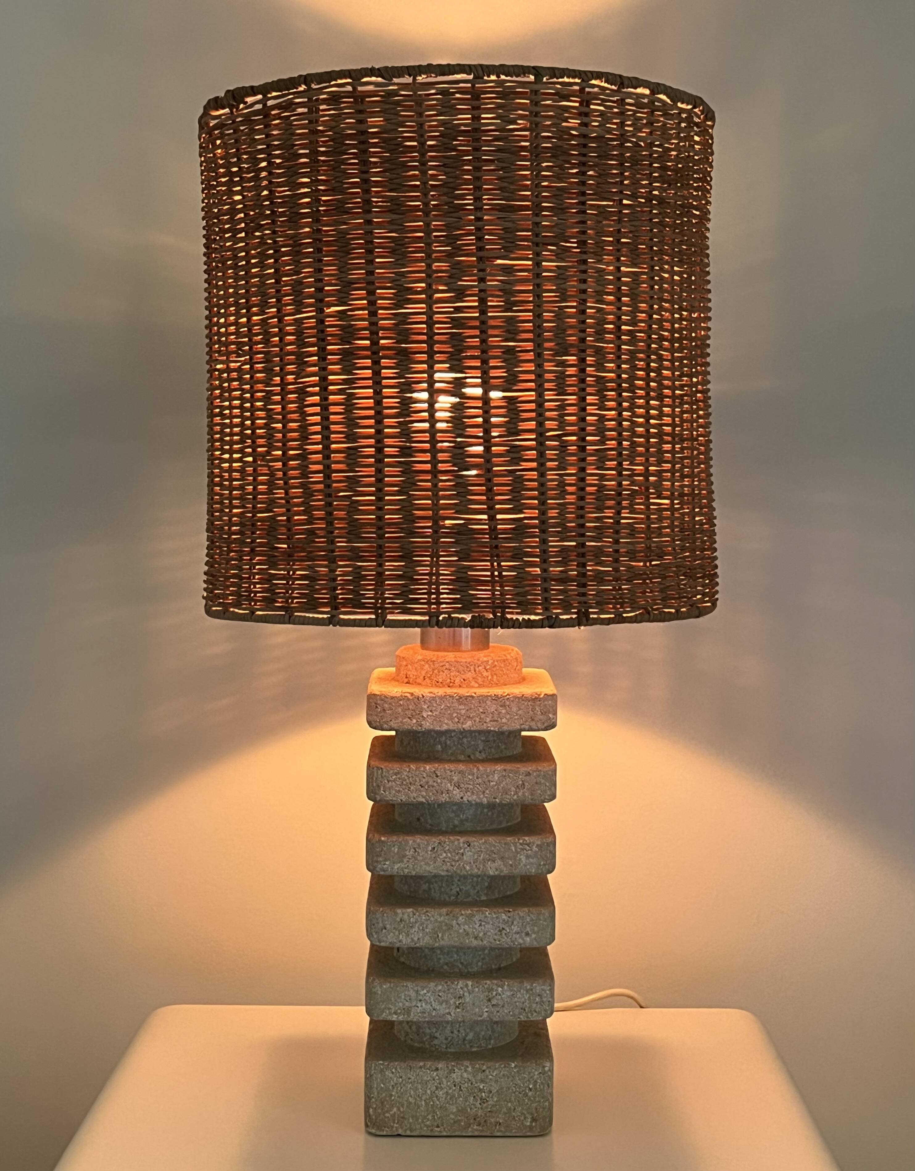 Living room lamp made of sculpted stone in the style of Tormos, France 1970s.
