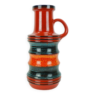 Grand vase de sol en céramique scheurich modèle 427-47 motif à rayures rouge orange vert noir