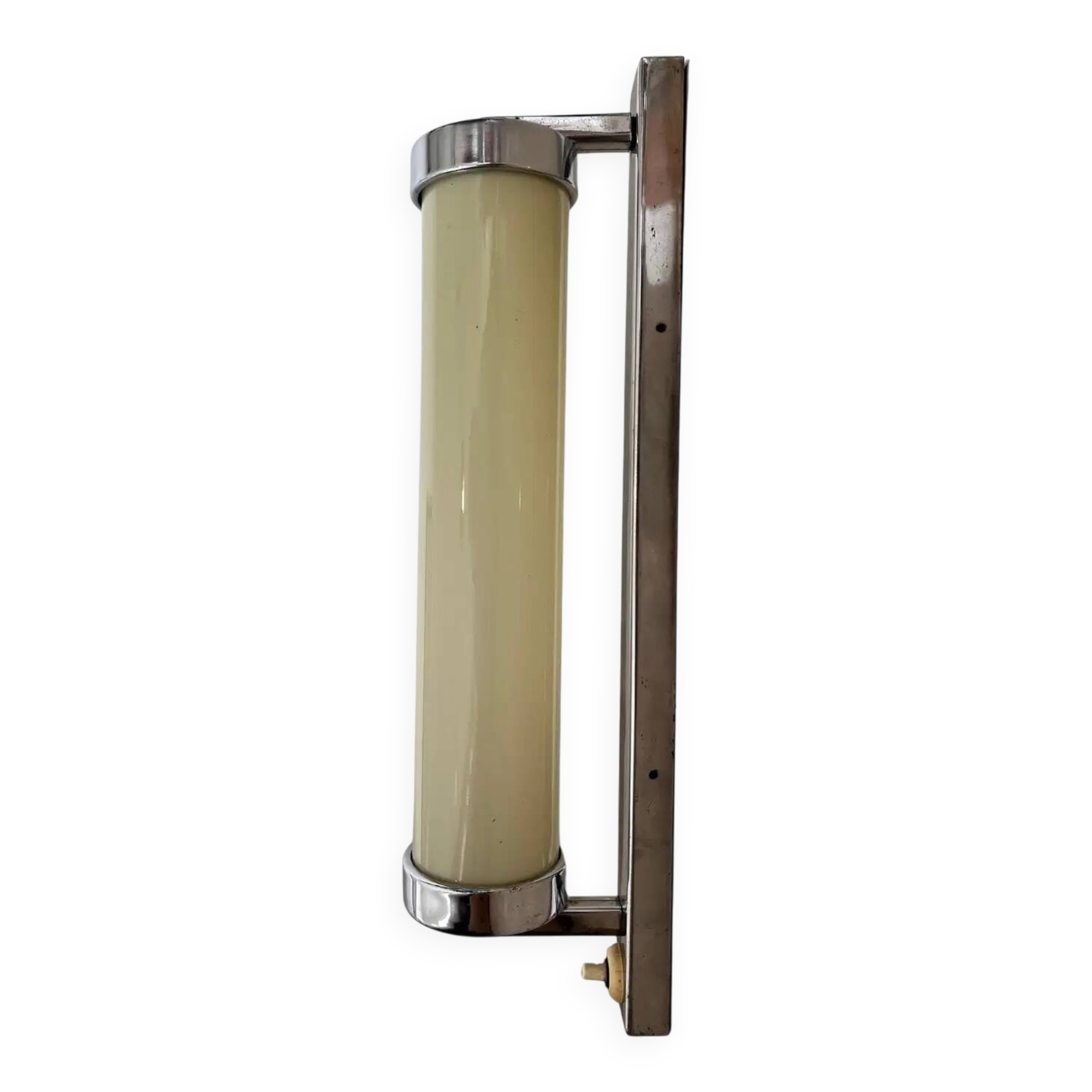 Big chrome milk glass Bauhaus / functionalist wall lamp - 1930s