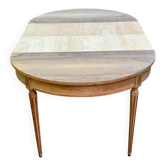 Round extendable dining table Louis XVI stripped in walnut 1960 190cm