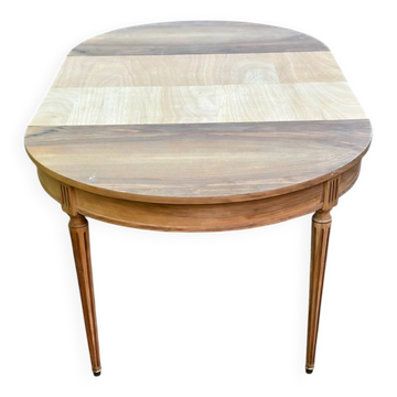 Round extendable dining table Louis XVI stripped in walnut 1960 190cm