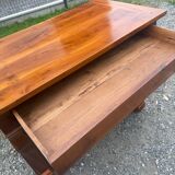 Restoration period walnut chest of drawers with a scroll handle