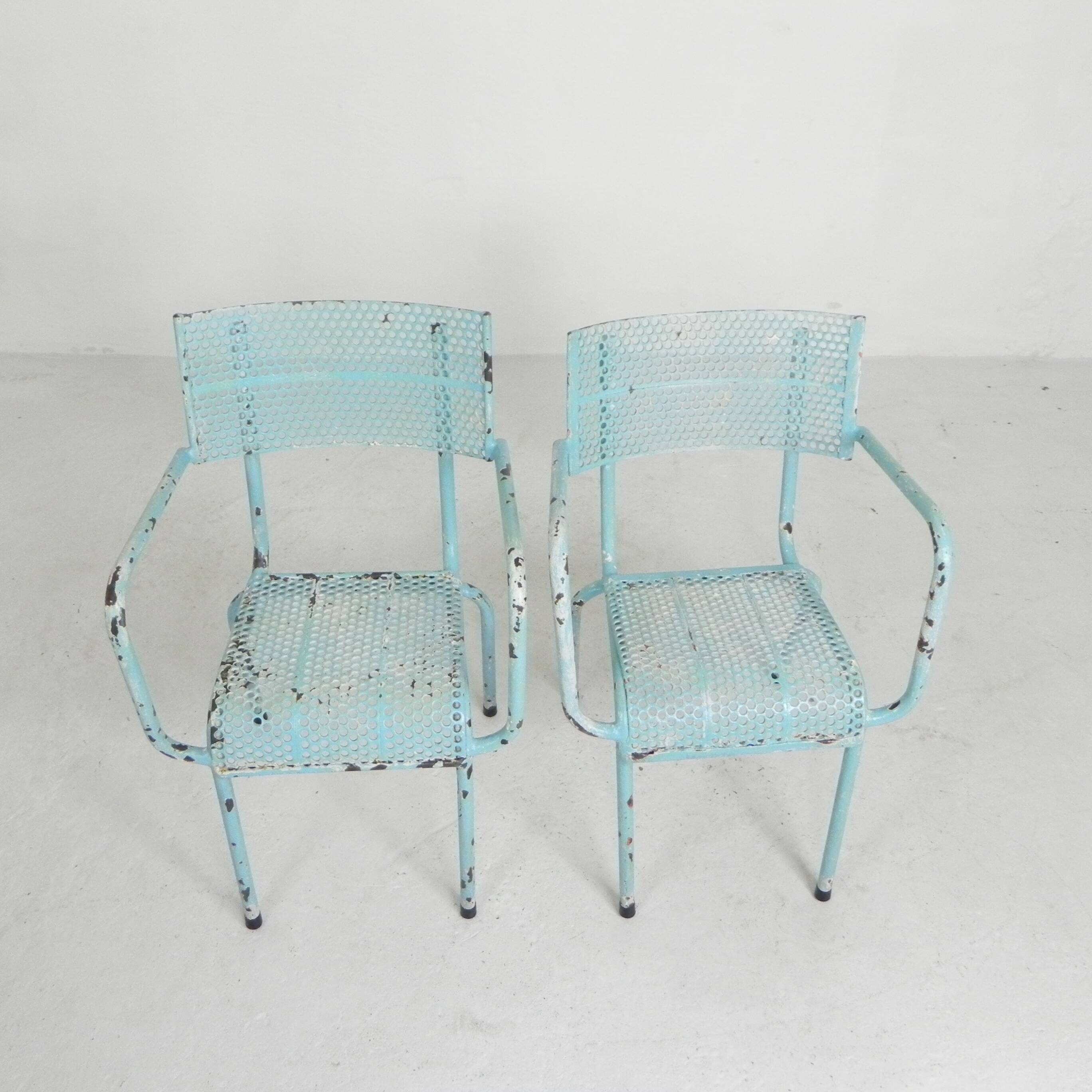 Lot de 2 chaises de jardin industrielles en acier avec accoudoirs, années 1950