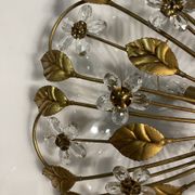 Italian gold gilded tole crystal flower flush mount, 1960s