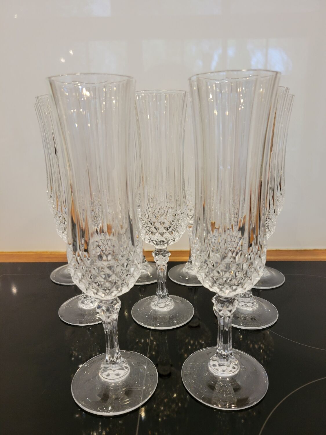 9 crystal champagne flutes from Arques model Longchamp